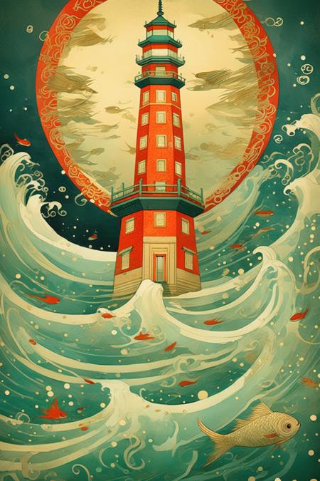 00743-4212723477-_lora_Victo Ngai Style_1_Victo Ngai Style - alexandria lighthouse, Victo ngai style, Traditional Chinese link painting.png